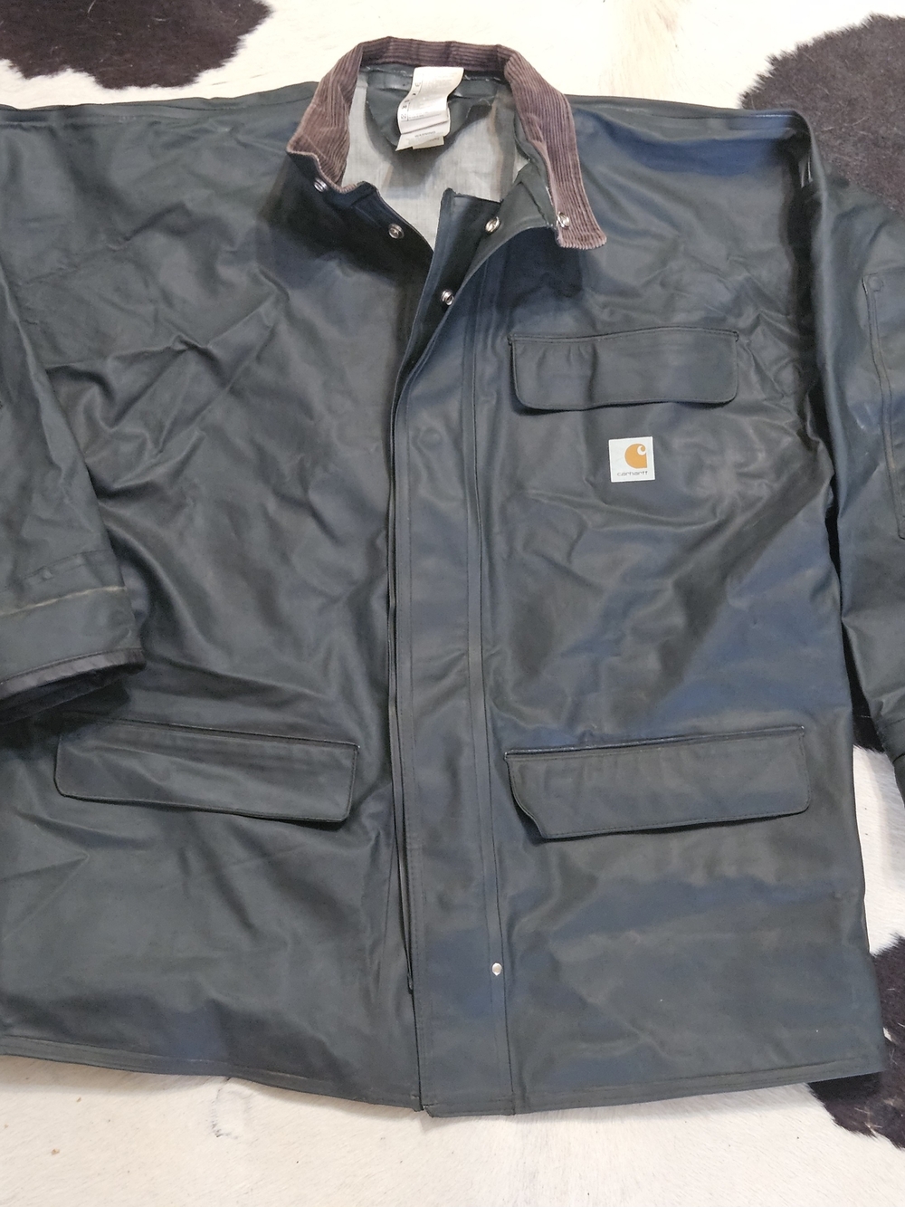 Carhartt Men’s Dark Green Gray Heavy RUBBERY Waterproof Canvas Coat Sz. M #14806